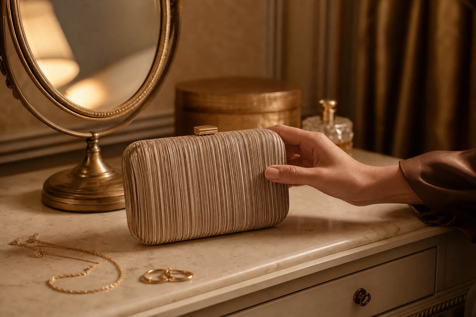 Metallic Leather Clutch Purse styled as an Opal Arc source-similar recommendation.