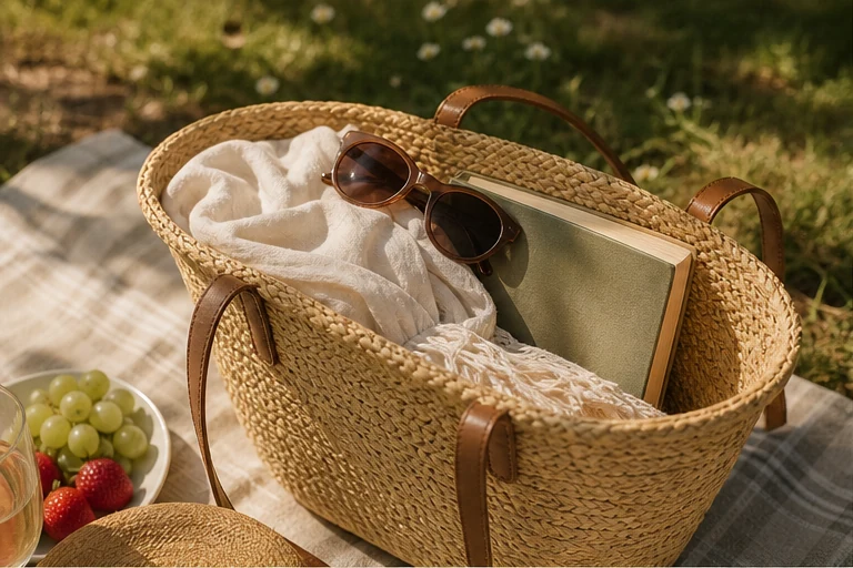Handmade Woven Straw Tote styled as an Opal Arc source-similar recommendation.