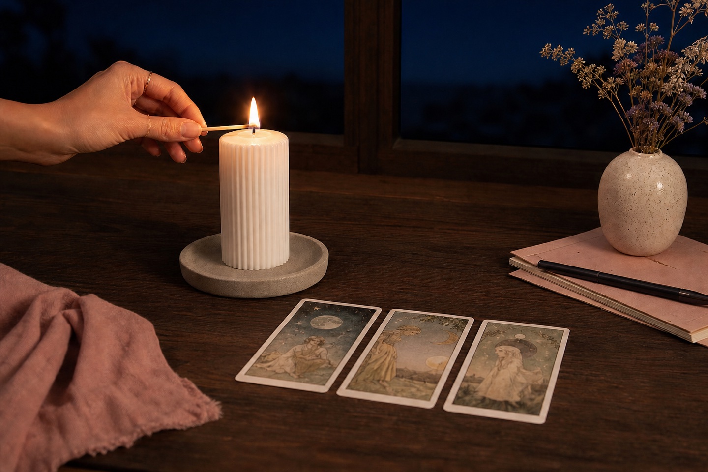 Pearl-White Ribbed Pillar Candles styled as an Opal Arc source-similar recommendation.