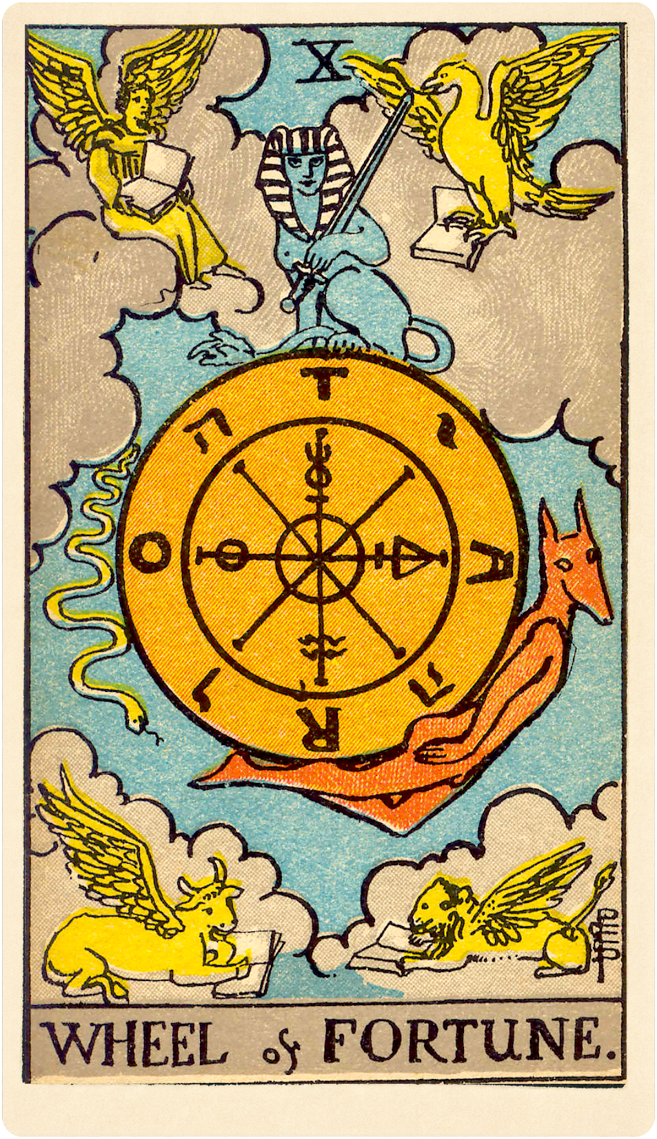The Wheel of Fortune Tarot Card Meaning card face.