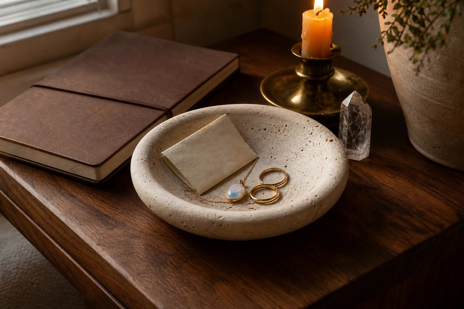 Natural Stone Catchall Bowl styled for an Opal Arc editorial selection.